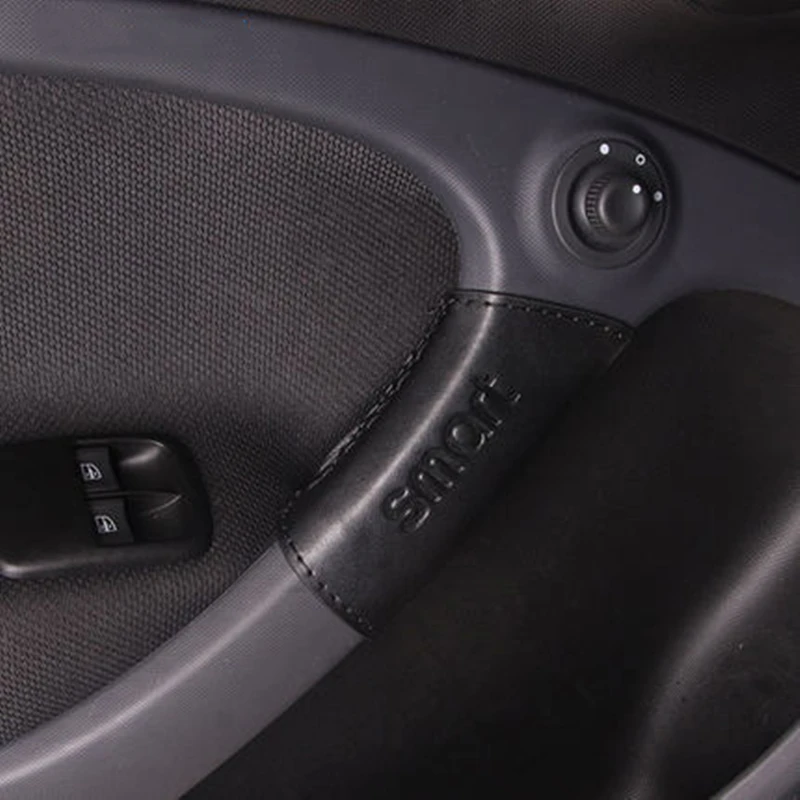 Автомобильная накладка на внутреннюю дверную ручку для Mercedes new Smart Fortwo 453 из искусственной кожи, украшение для защиты дверей, автомобильные аксессуары