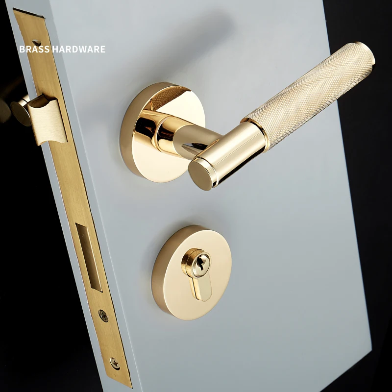 1 комплект рифленая/текстурированная Золотая дверная ручка с замком латунная