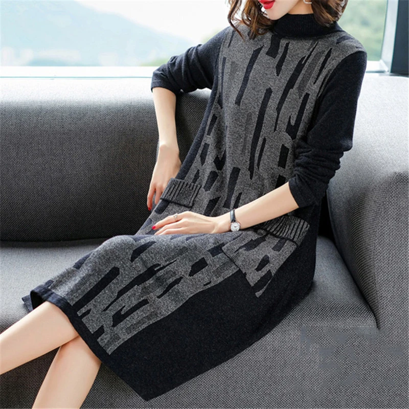 2019 New Fashion Women Sweater Spring Large Size High Quality Knitwear Autumn Long Loose Pullover Casual Ladies Knit Dress Vs355 | Женская