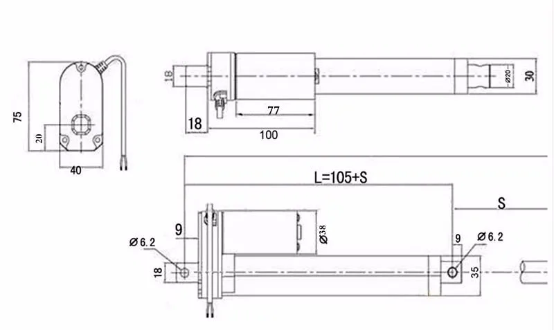 Электрический линейный привод 24 В постоянного тока двигатель 100 мм ход