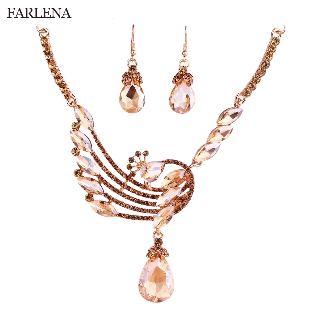 Ювелирные изделия FARLENA комплект из ожерелья и серег Стразы с прозрачными