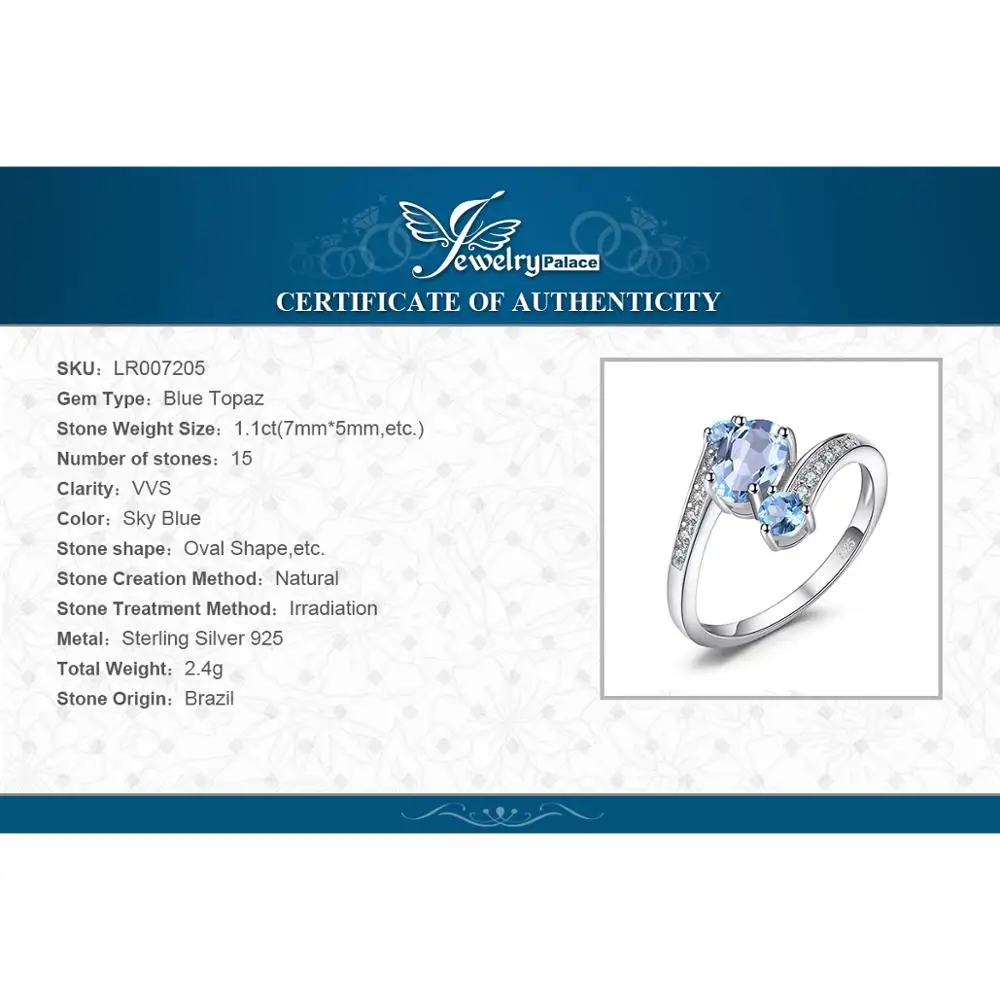 JewelryPalace 2.48ct Природный Голубой топаз Драгоценное кольцо чистого массива натуральной 925 пробы серебро Винтаж подарок для Для женщин ювелирные изделия