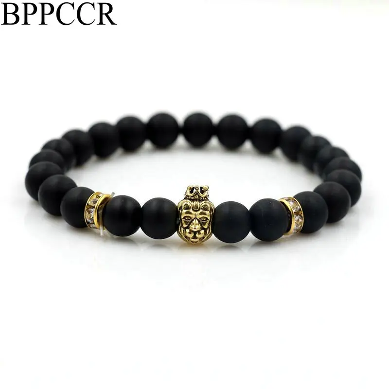 Bppccr Императорская Корона Leo голова льва Для мужчин чакра Браслеты вулканического