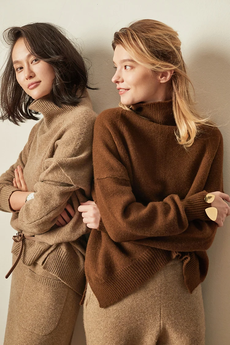 Женские кашемировые свитера плотные повседневные однотонные с высоким воротом |