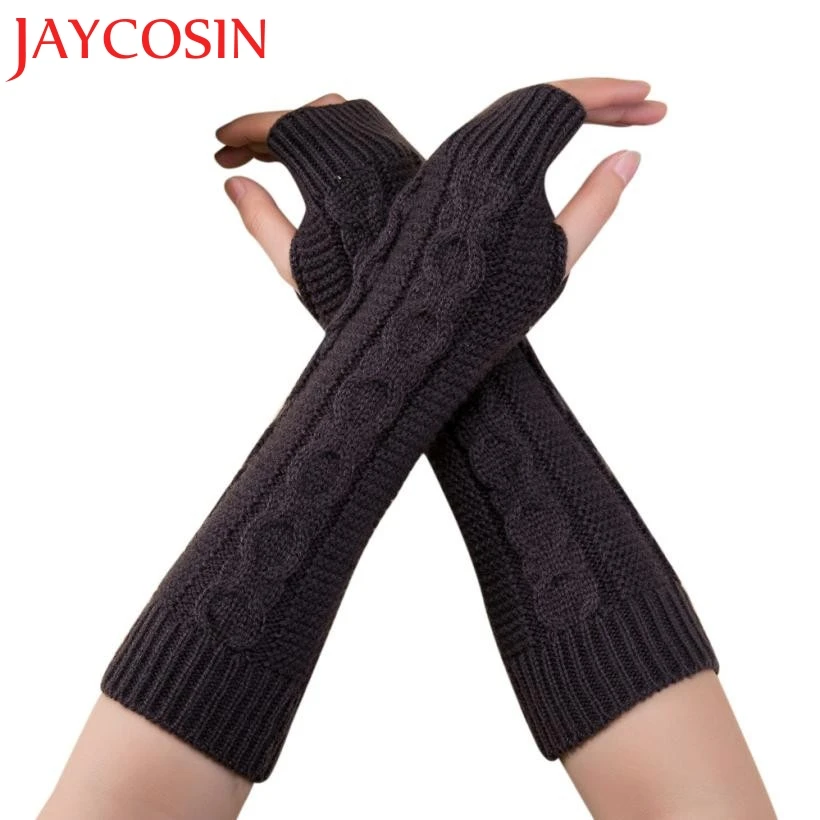 Модные унисекс полудлинные перчатки вязаные зимние без пальцев мягкие митенки