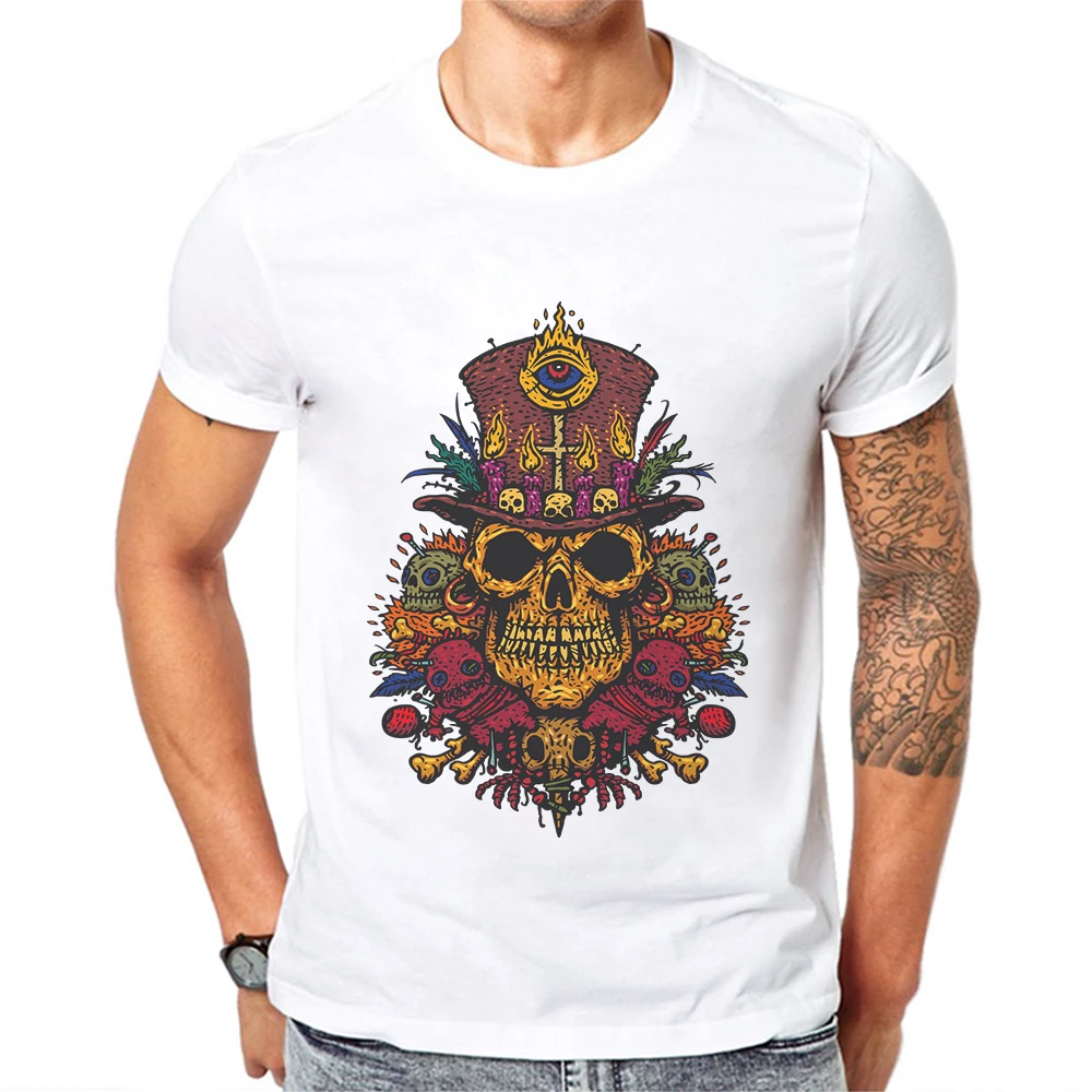 

Men Clothing 2019 Horror Skull Printing White Men T-Shirt High Quality 100 Cotton Comfortable Casual Mens Shirt Camisetas Hombre