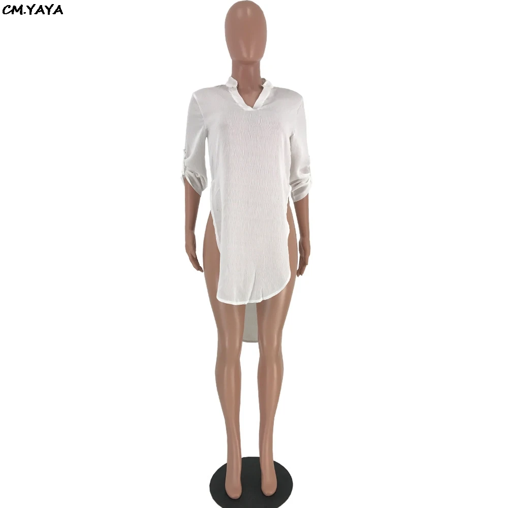 Женское мини-платье с разрезом сбоку и v-образным вырезом свободные блузы рубашки