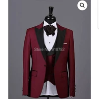 burgundy men suits for wedding 2018 latest coat pant design fashion 3 piece suits peaked lapel slim wedding groom suits tuxedo