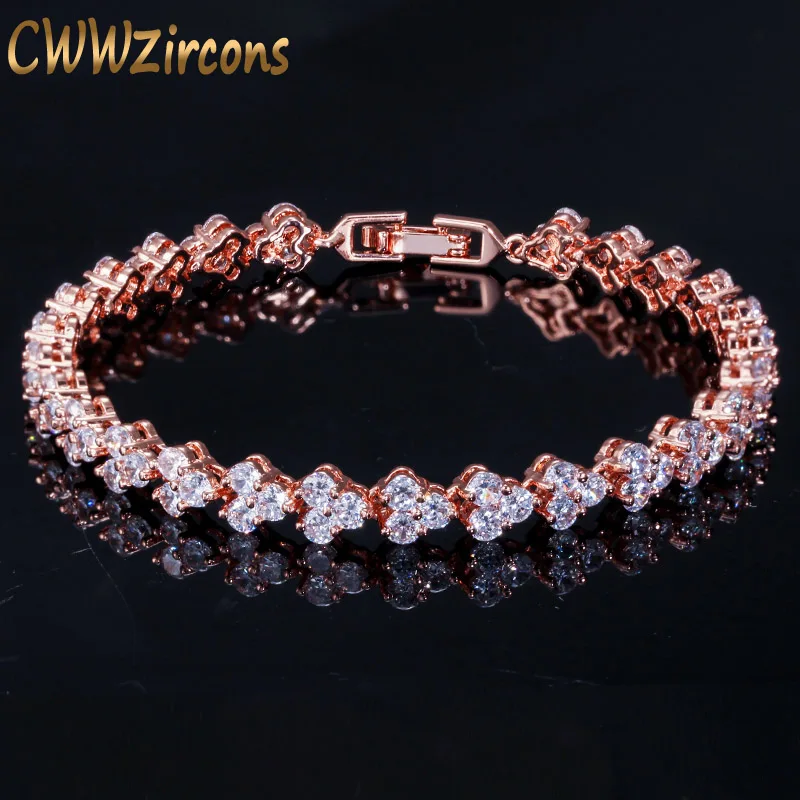 rose gold CWWZircons модные Римский дизайн звенья цепи AAA+ кубический цирконий круглый кристалл теннисные браслеты для женщин классические CZ Ювелирные изделия CB050 - Окраска металла: rose gold