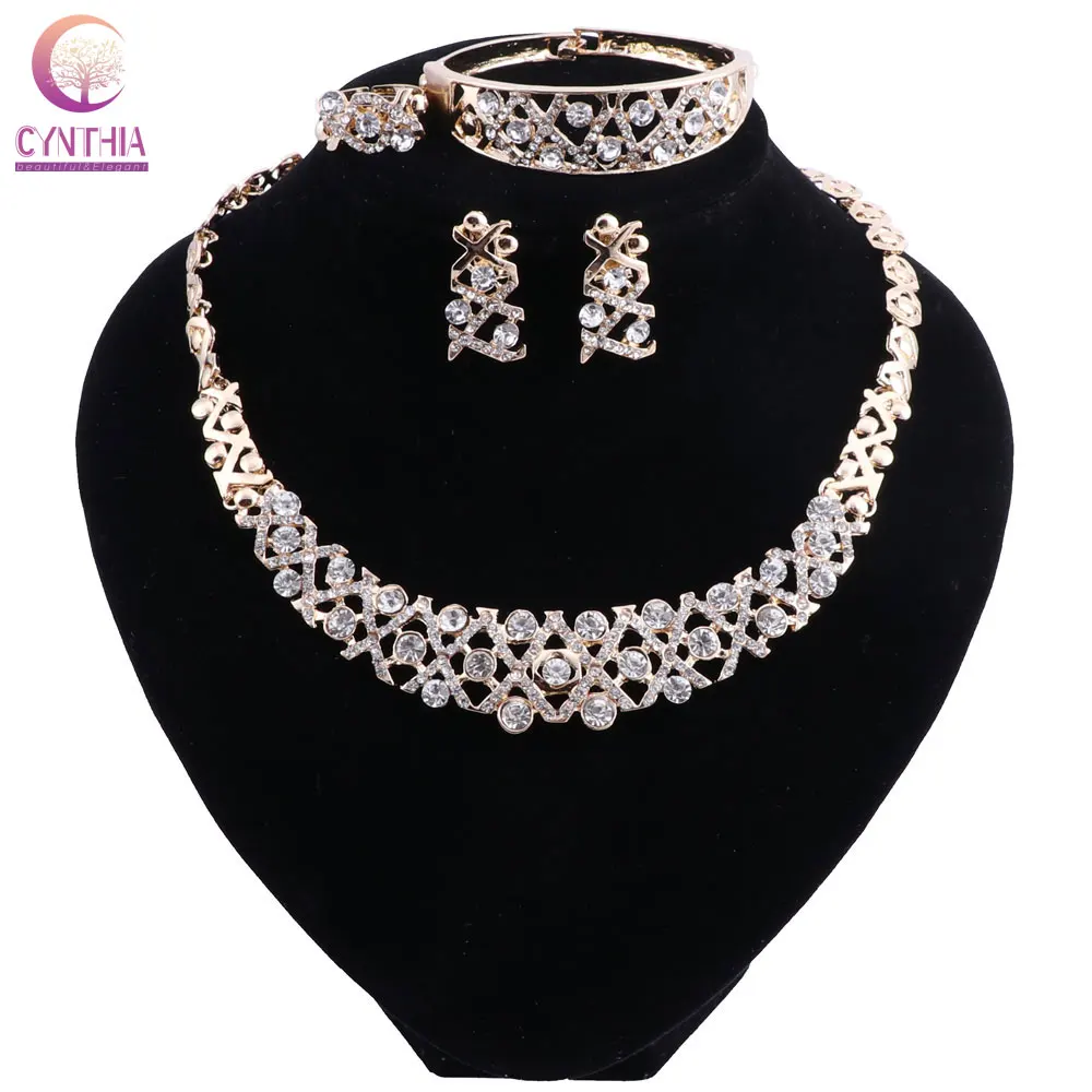 Элегантный свадебный комплект ювелирных изделий хрустальное ожерелье серьги