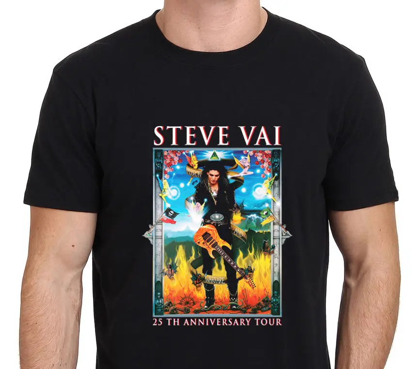 Steve Vai 25Th anniversary Tour 2016 Мужская черная футболка Размер: S 3XL летняя хлопковая с