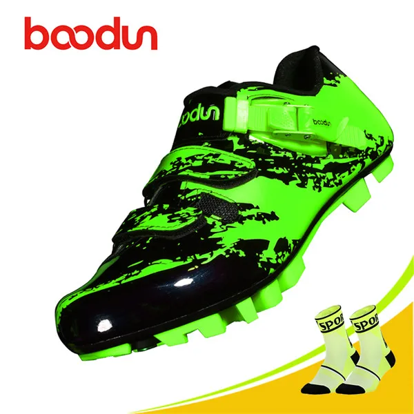 mtb shoes green BOODUN Профессиональная Обувь zapatillas ciclismo mtb самозакрывающаяся велосипедная обувь MTB велосипедная обувь Нескользящая велосипедная обувь Sapatos ciclismo - Цвет: mtb shoes green