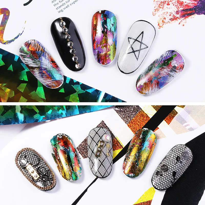 10roll/set Starry Sky Laser Nail Foil Set Transparent Marble Holographic Art Transfer Sticker Decoration DIY | Красота и здоровье