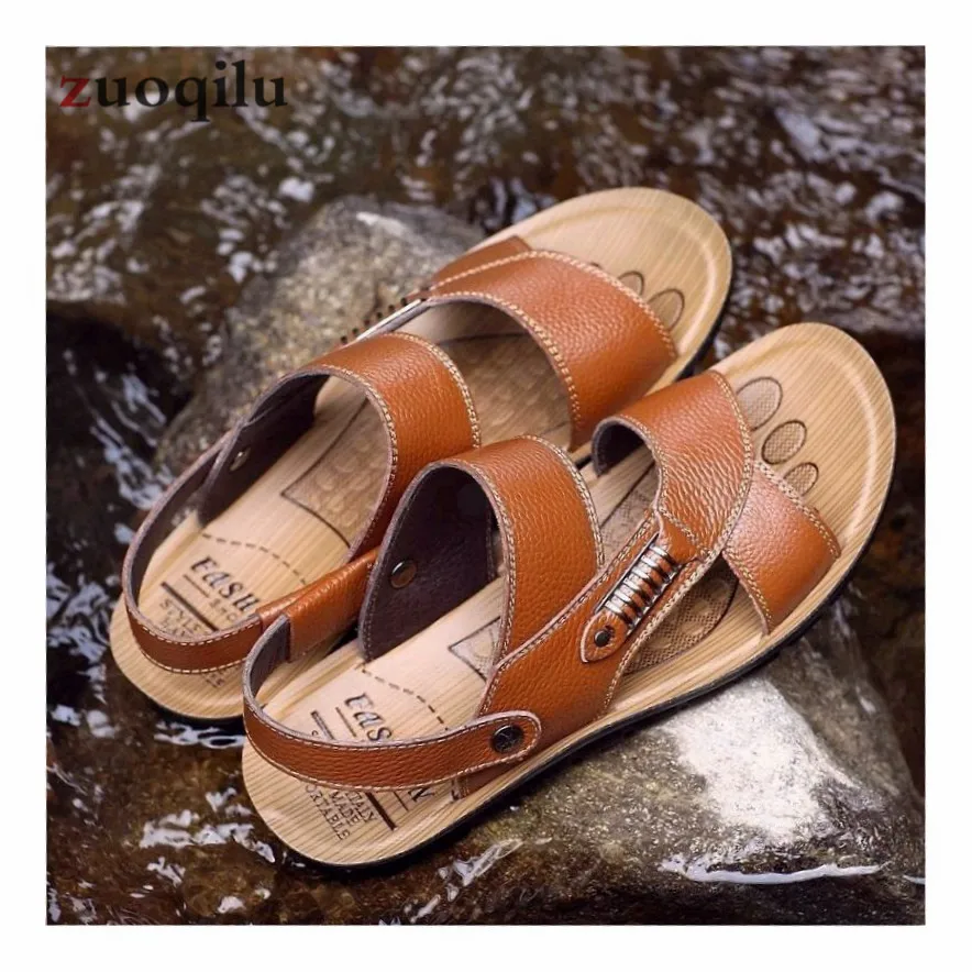 Сандалии мужские из мягкой натуральной кожи пляжная обувь удобные мягкие