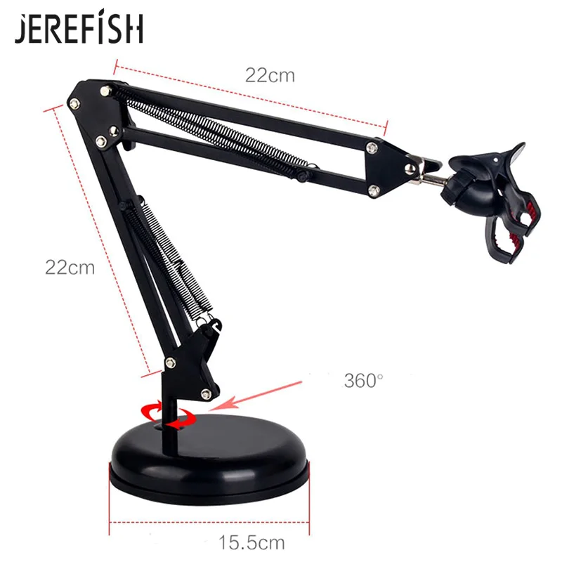 JEREFISH складной держатель для сотового телефона Настольный кронштейн крепление Регулируемый сверхмощный длинный зажим металлическая основа стабильный замок на шарнире