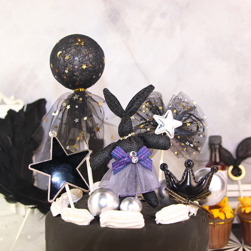 Мультфильм черная серия Корона Звезда торт Топпер Кекс Украшение детский душ