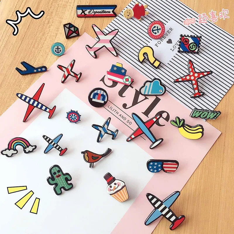 1 шт. знак U подобрать модные pin милый орнамент Цвет самолет Pin в морском стиле