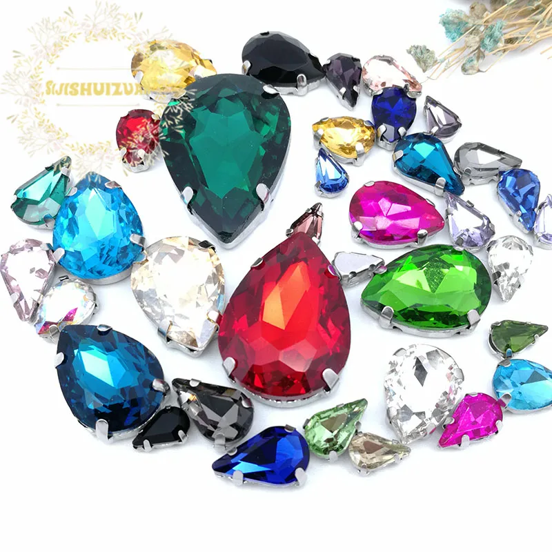 

MIX Water drop size 21 different colors Glass Sewing Super quality glass crystal flatback rhinestones, diy/Clothing 35pcs 8Size
