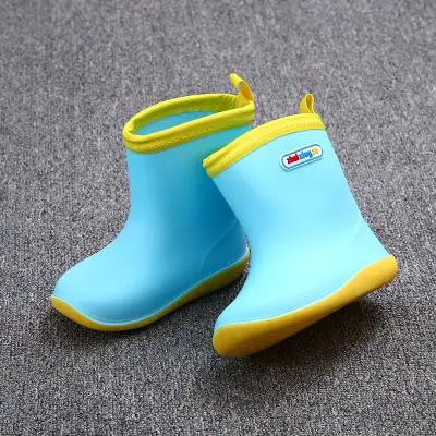 Детские непромокаемые сапоги для мальчиков; резиновые сапоги для девочек; водонепроницаемая обувь; детские Нескользящие резиновые сапоги; зимние хлопковые сапоги со съемным покрытием - Цвет: Blue