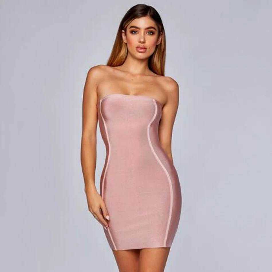 Женское облегающее платье без бретелек Adyce бежевое Клубное рукавов вечерние