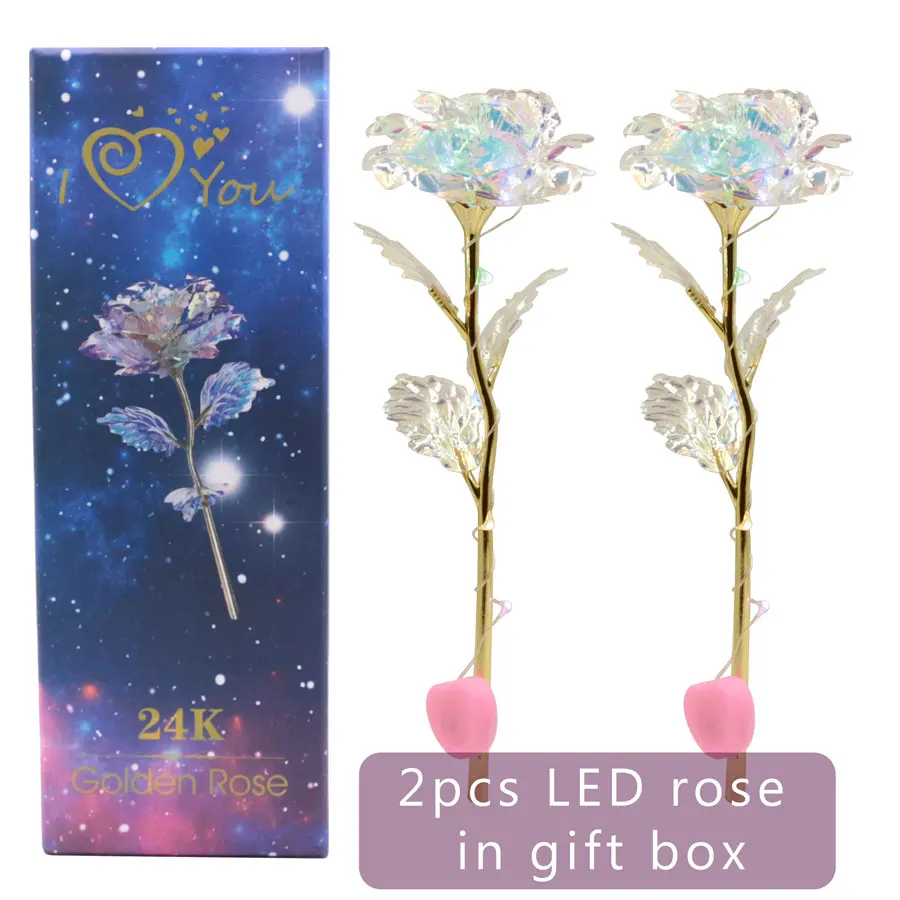 2pcs rose in box 2 шт./потрясающий светодиодный сказочный розовый цветок 24k Золотая роза искусственный цветок для девочки на свадьбу, День Святого Валентина, вечеринку, день рождения, подарок - Цвет: 2pcs rose in box