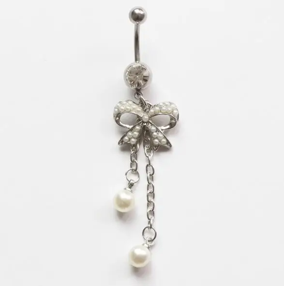 Романтические кольца для пирсинга с имитацией жемчуга и бантиком в пупок модные