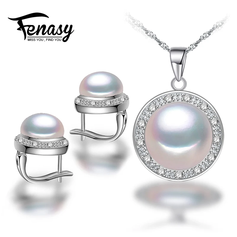 

Женские классические серьги-гвоздики FENASY, ювелирные наборы из стерлингового серебра 925 пробы с натуральным жемчугом, подарочная коробка