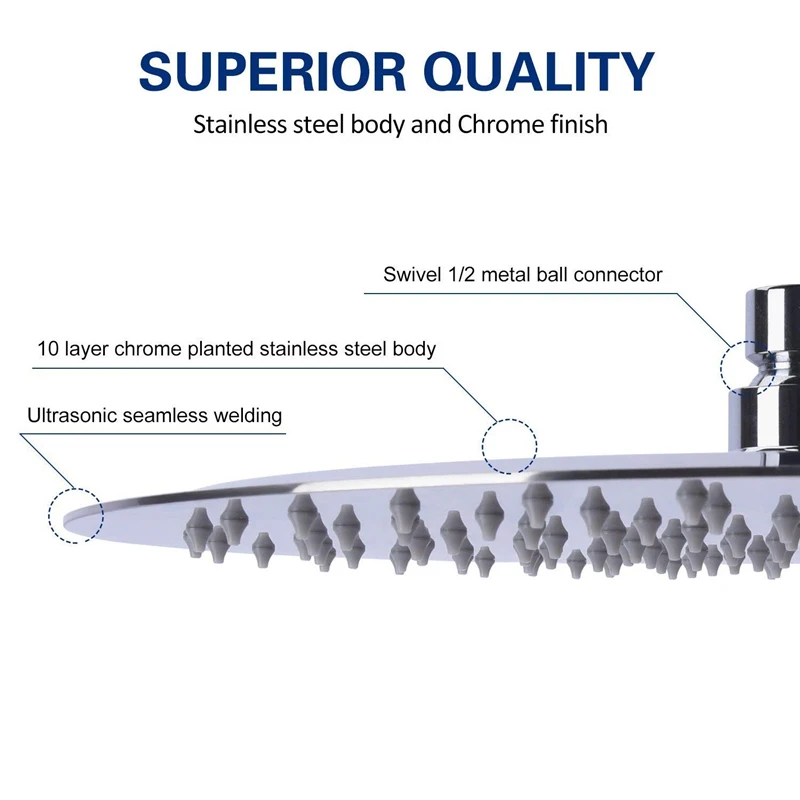 Hongdec Fixed Mount Stainless Steel round 12 inch Ultra Thin Rainfall Shower Head Chrome | Обустройство дома