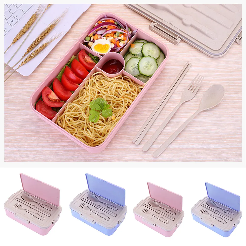 Портативный Ланч-бокс из пшеничной соломы Bento Box с отсеками посуда для детей дома для школы и пикника пищевой контейнер для микроволновой печи