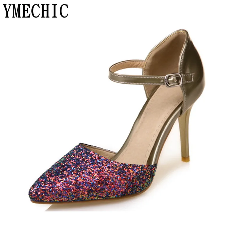 Женские туфли на шпильке YMECHIC золотистые/Серебристые туфли-лодочки высоком