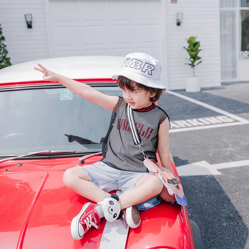 Жилет для мальчиков с изображением океана Сетчатая футболка без рукавов детская