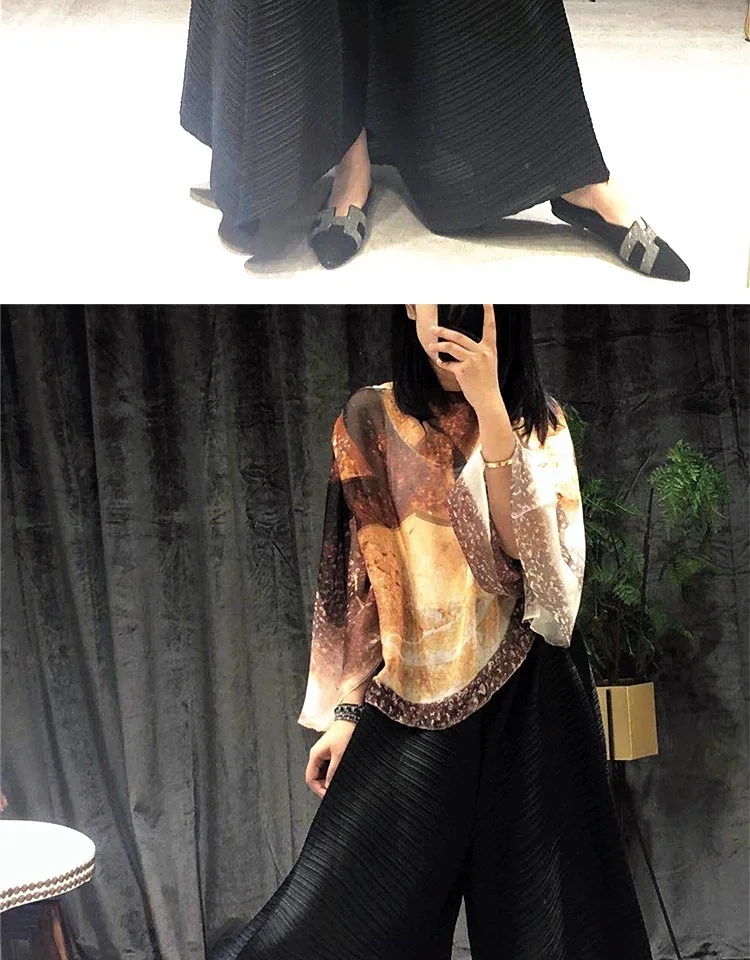 Changpleat новые женские широкие брюки Miyak плиссированные модные дизайнерские свободные однотонные женские брюки с эластичной резинкой на талии размера плюс