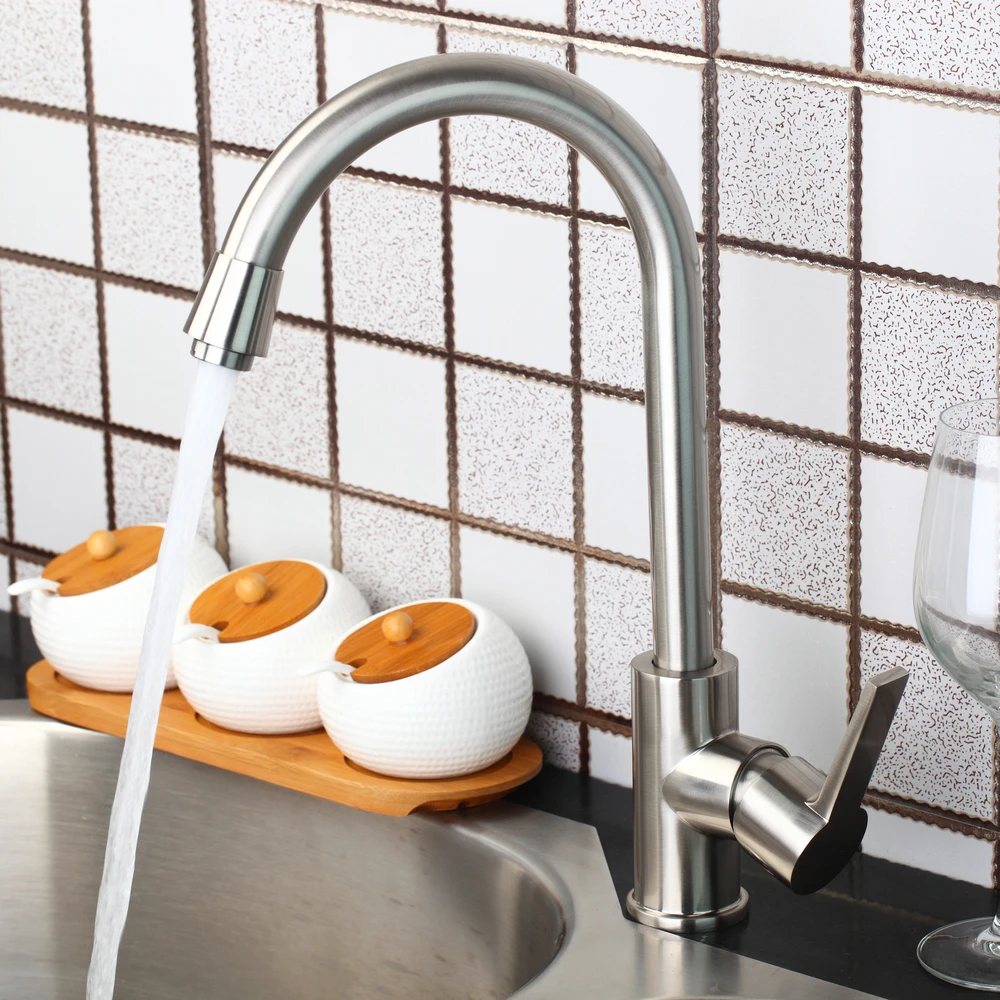 YANKSMART смеситель для кухни раковины никелевый матовый поворотный носик кран на