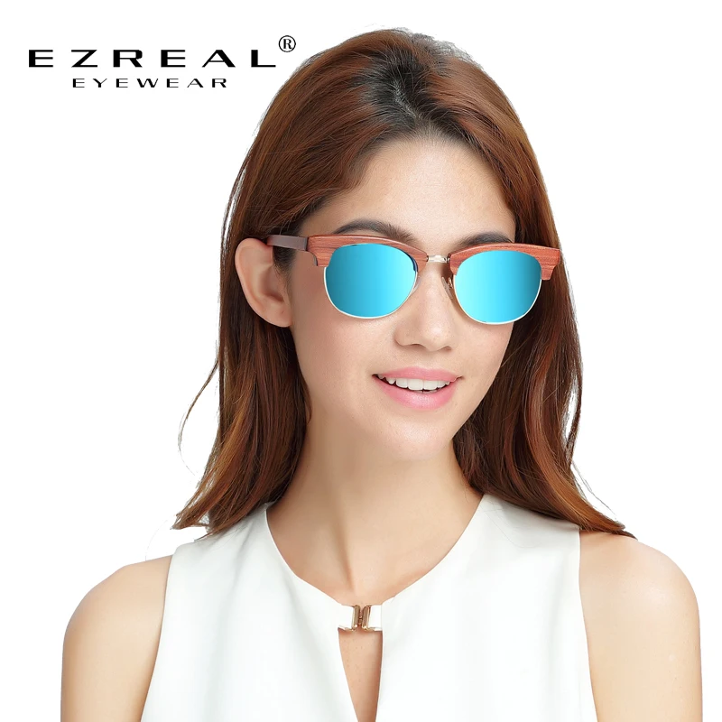 EZREAL поляризованные деревянные солнцезащитные очки многослойная половинная