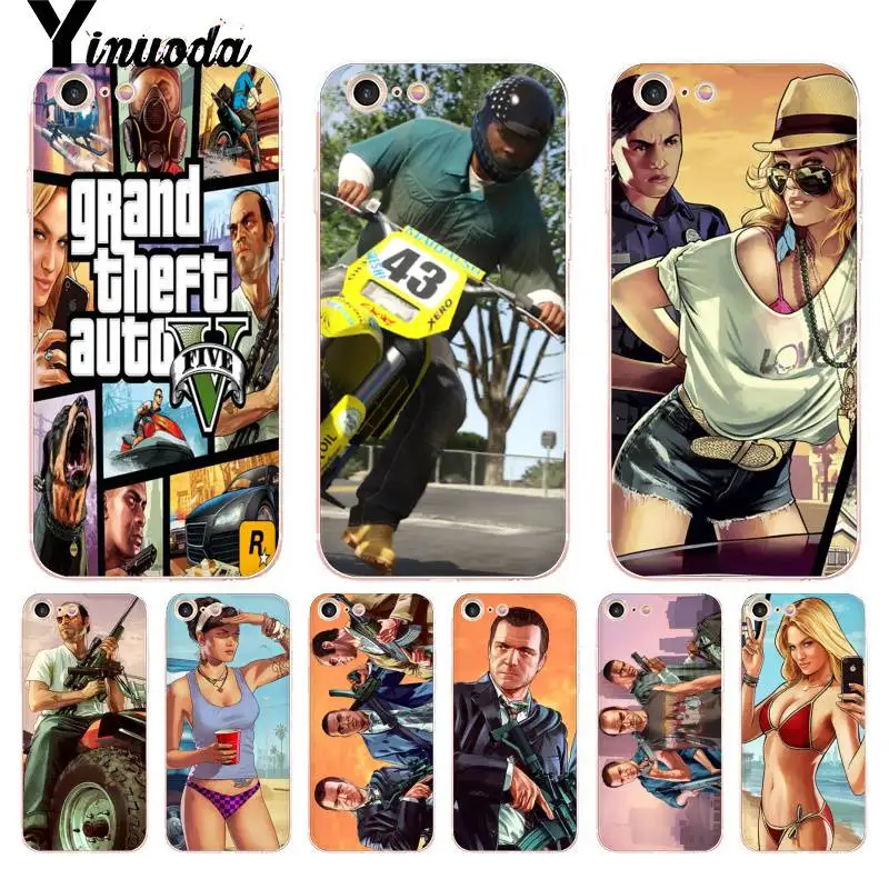 Чехол Yinuoda для iphone 7 6 X чехол GTA 5 прозрачные аксессуары телефонов iPhone 6s 7plus 8 8Plus XS XR 5S