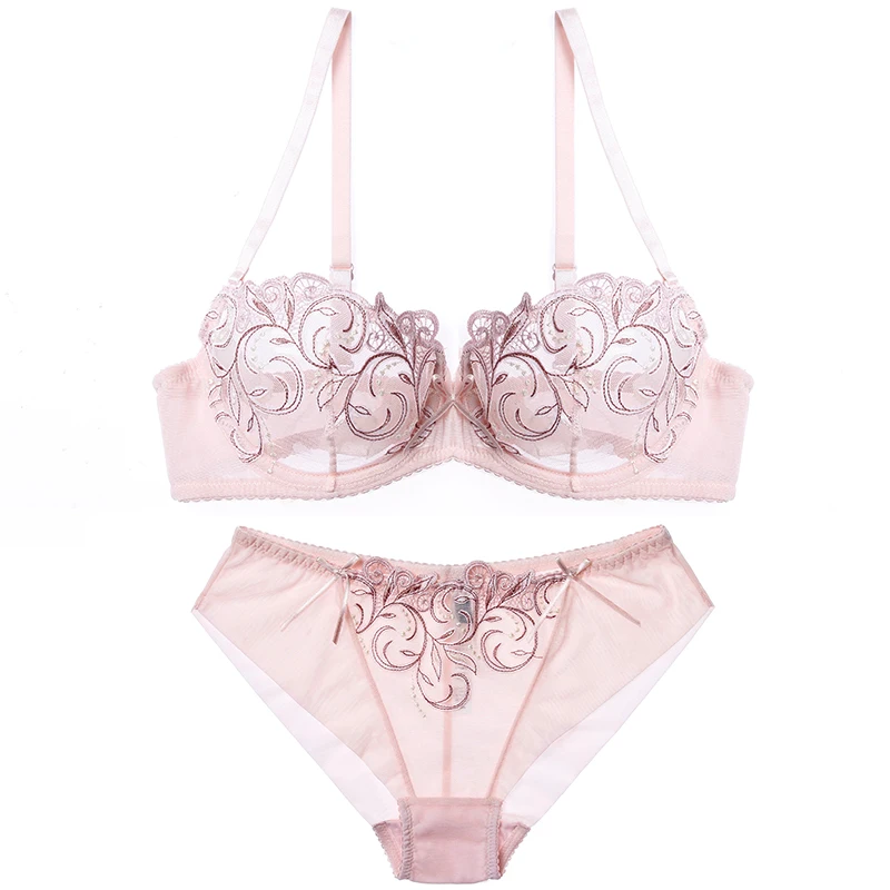 PINK Новых прибытий женское сексуальные искушение прозрачное нижнее белье очень тонкий комплект нижнего белья Вышивка кружевное белье нижнее белье женское эротическое красивое нижнее белье - Цвет: PINK