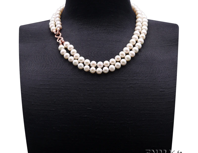 Fine Pearl Double Strand Necklace AA+ Qulaity 9-10mm natural White Freshwater Necklaces for women 18&quot Christmas gidt | Украшения и