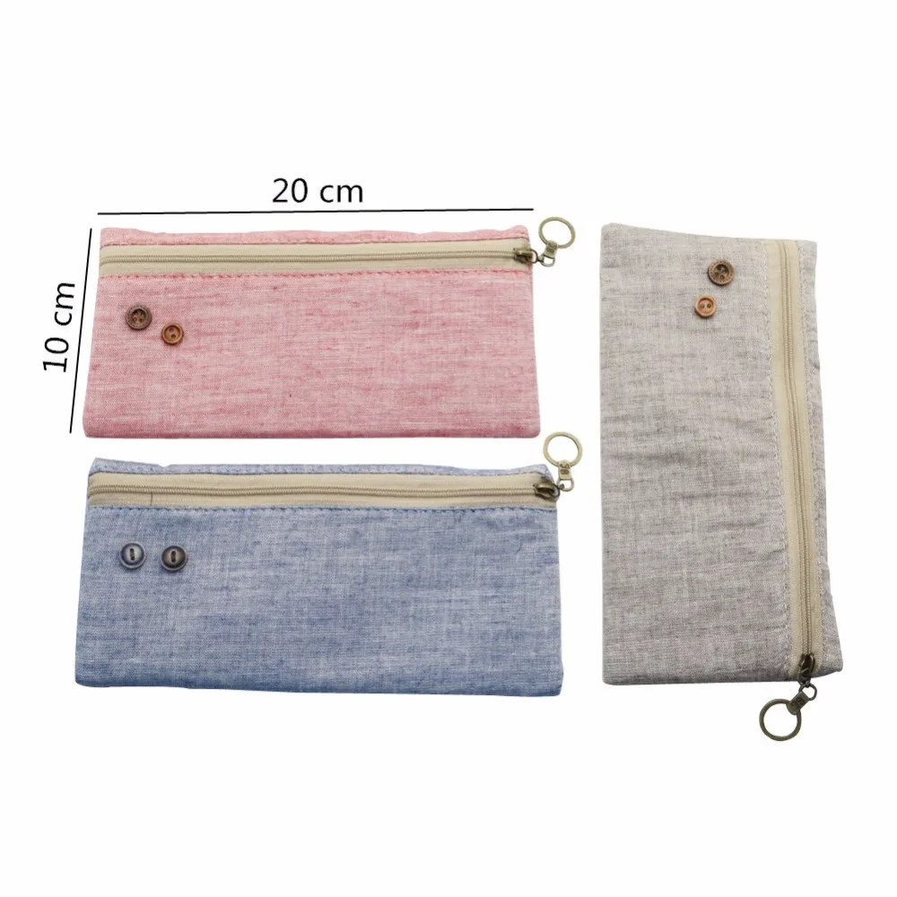 Чистый цвет ретро льняной пенал для студентов 4 дополнительных канцелярский