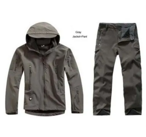 gray Sharkskin Открытый Охота Ghillie костюм Кемпинг водонепроницаемая куртка tad4.0 мягкая оболочка флисовая куртка+ брюки Снайпер камуфляж - Цвет: gray