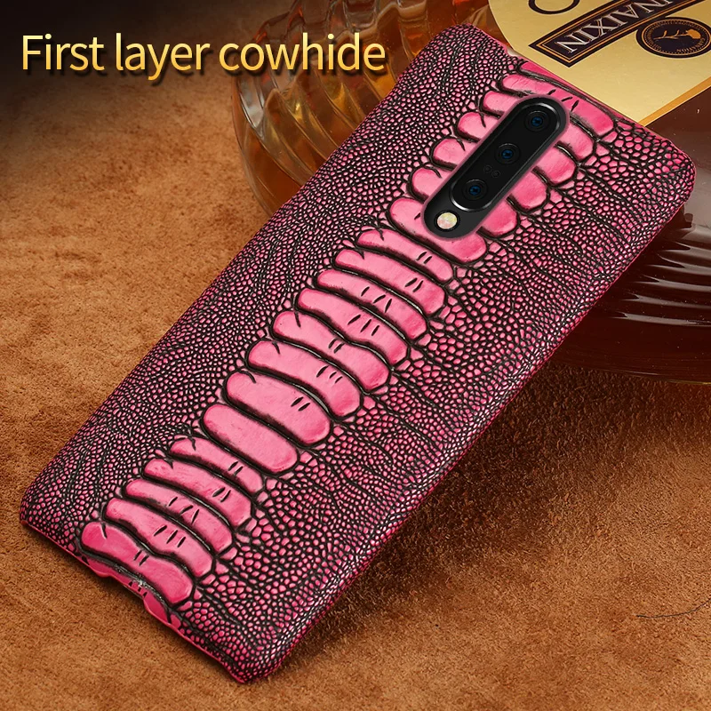 Genuine Leather Phone Case For Oneplus 7 Pro 9 Ostrich Leg grain Shell One plus 7T 6 6T 5 5T 3 3T X Luxury cover | Мобильные