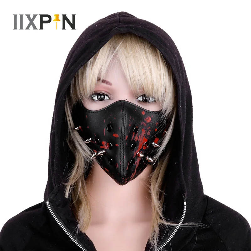 IIXPIN, маски с заклепками, унисекс, модные, искусственная кожа, заклепки, половина лица, панк, мотоцикл, байкер, косплей, Анти-пыль, Спортивная защитная маска