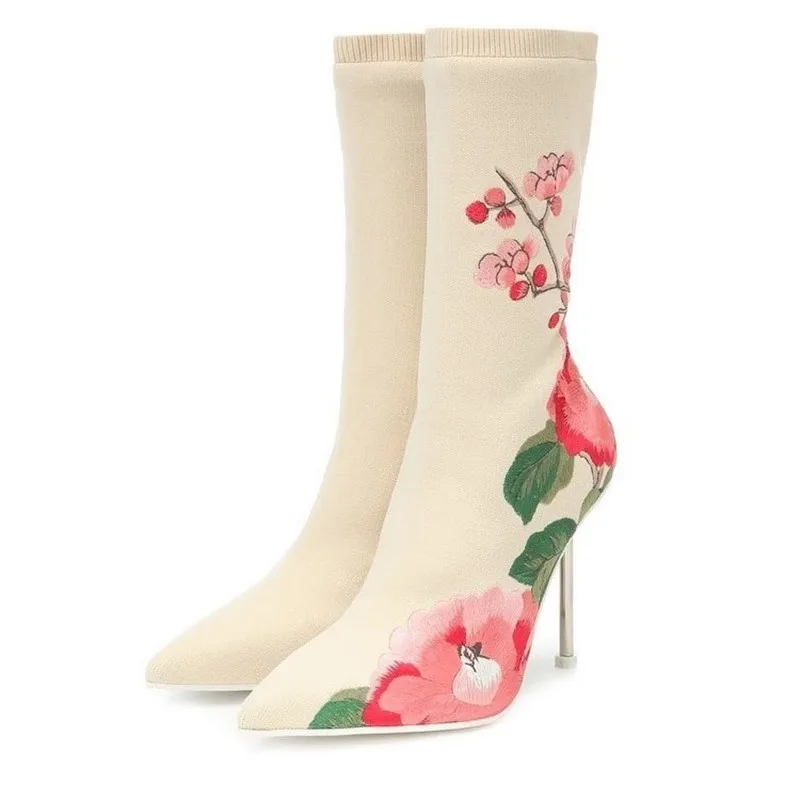 Luchfive/эластичные тканевые носки с вышивкой женские короткие сапоги до середины