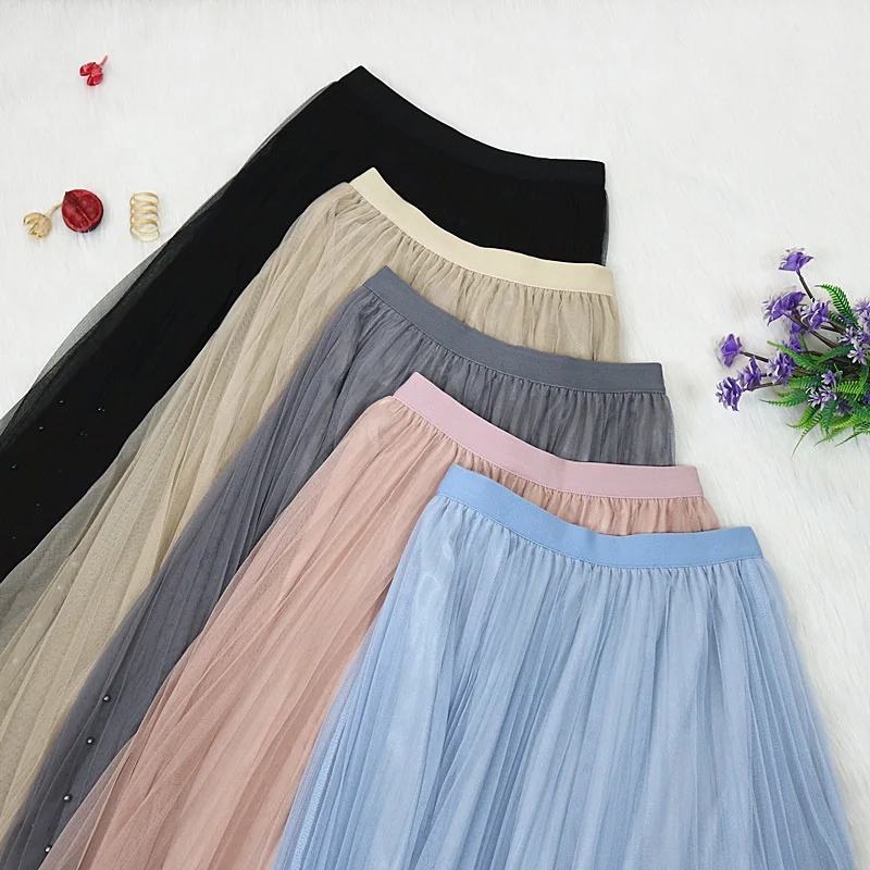 Женская плиссированная юбка пачка из тюля трапециевидной формы с бусинами