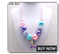 MHS.SUN New design baby chunky beads necklace diy red color bubblegum beaded necklace for kids girls adjustable rope jewelry 1pc