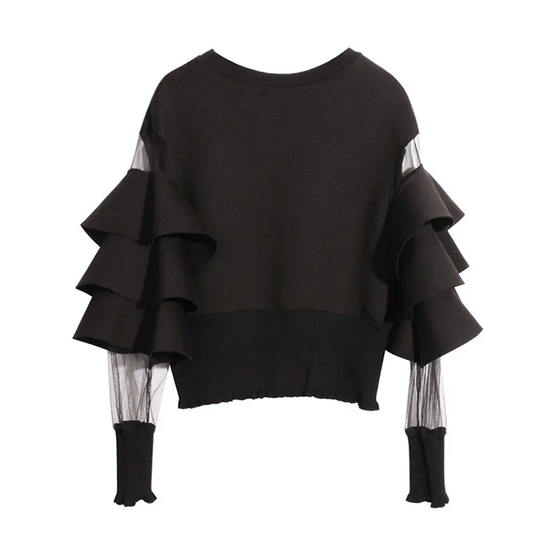 Женский короткий Свитшот TWOTWINSTYLE осенний черный пуловер свободного покроя