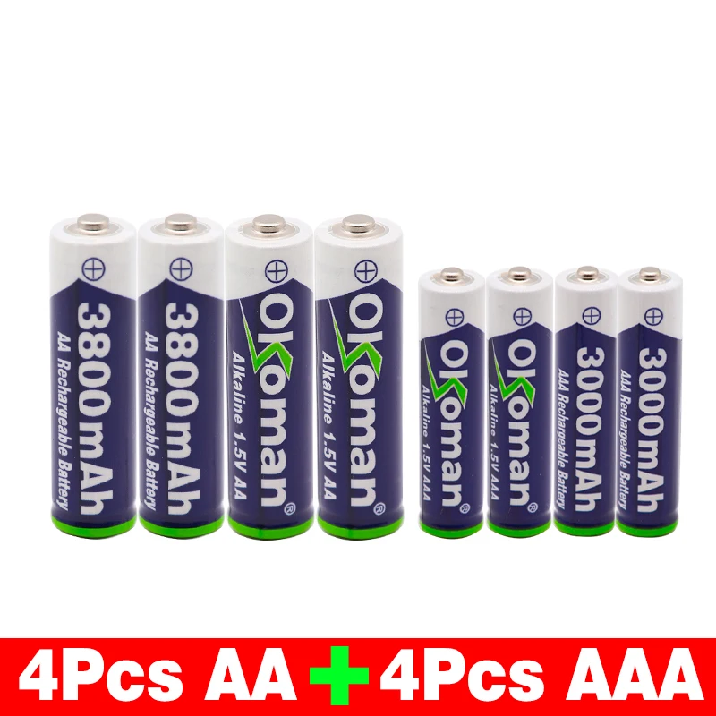 Черный Okoman 1,5 V AAA 3000mAh Щелочная аккумуляторная батарея+ 3800 mAh AA щелочная батарея для Светодиодный светильник игрушечные Часы MP3-плеер - Цвет: Черный