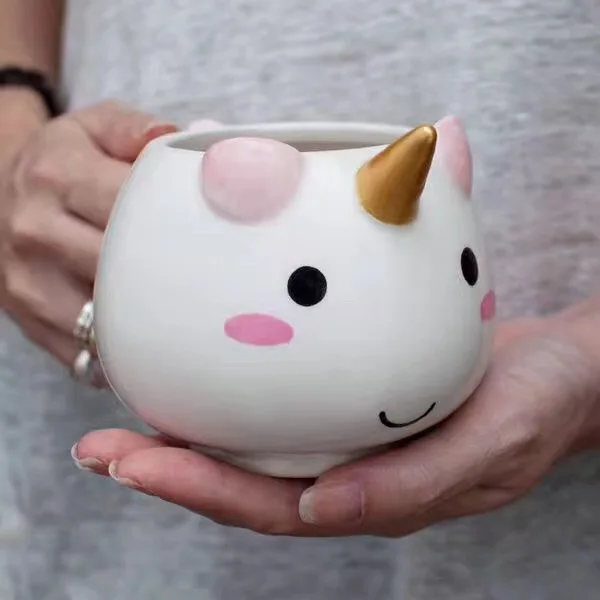 Милый креативный мультфильм 3D единорог ручная роспись Керамическая кофейная чашка кружка девочка подарок на день рождения