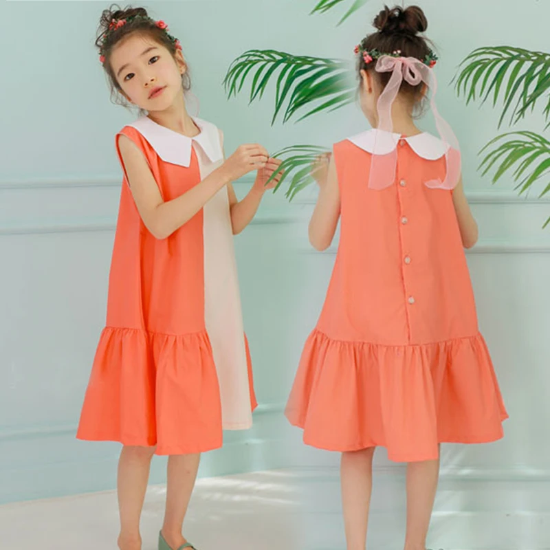 Новинка 2019 Красивое Летнее платье для девочек цветное лоскутное без рукавов с