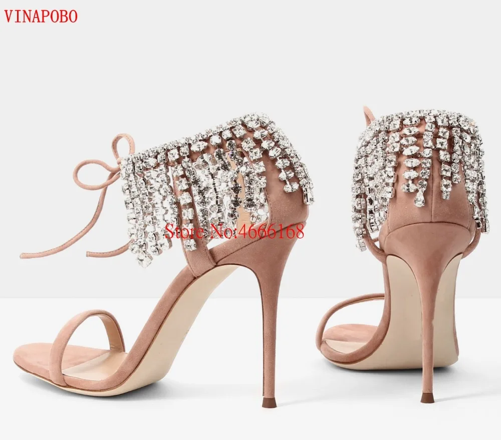 Женские замшевые сандалии-гладиаторы туфли на высоком каблуке-шпильке с