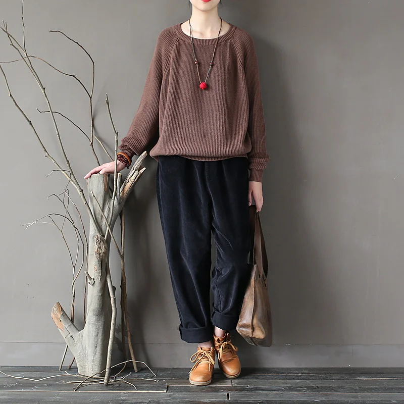 Johnature 2021 Women Warm Sweater Autumn Winter Solid Cotton Loose Knitted Casual O-neck Female Pullovers | Женская одежда